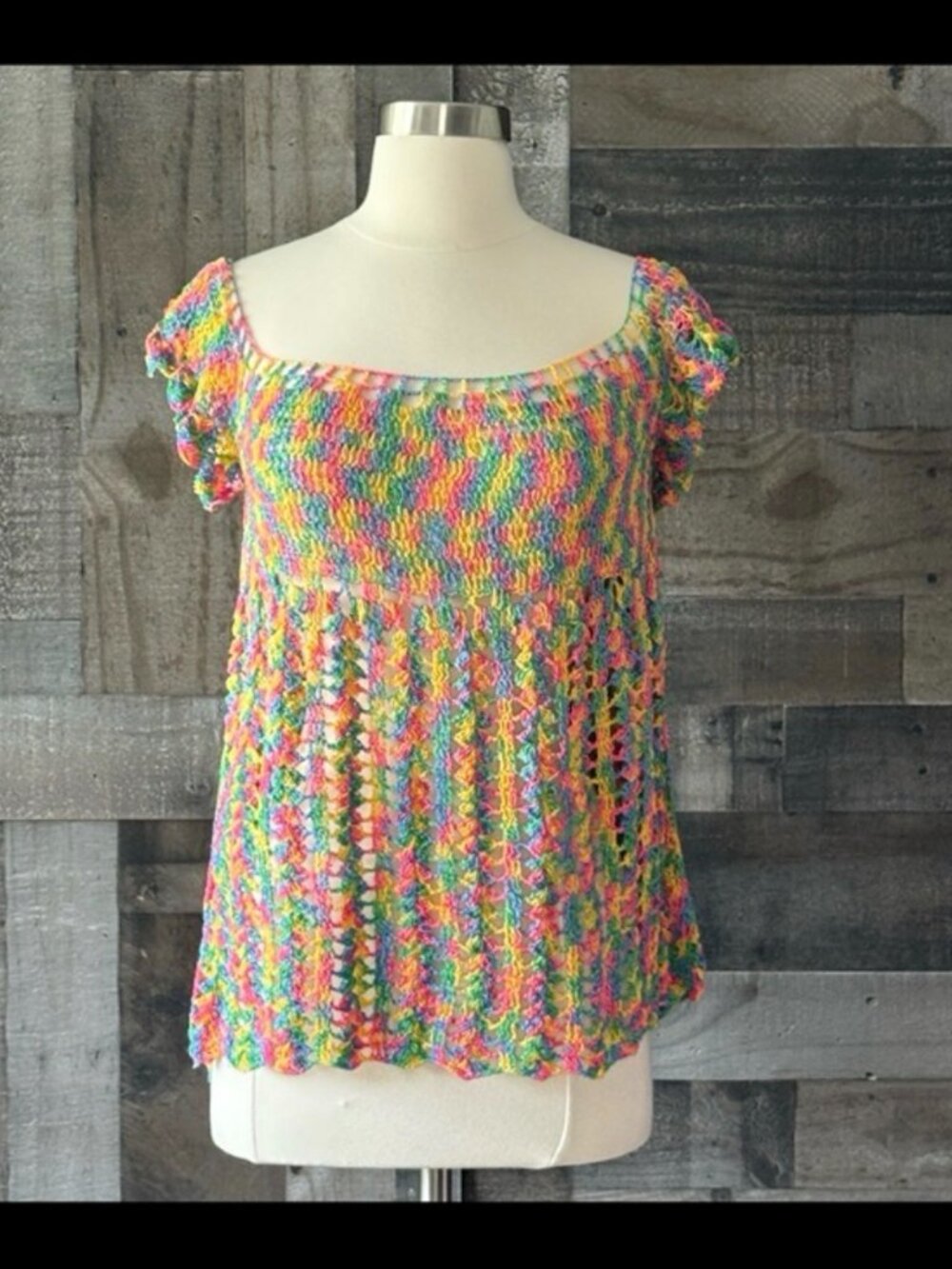 Handmade sparkly rainbow crochet top large festival boho butterfly sleeves fairy